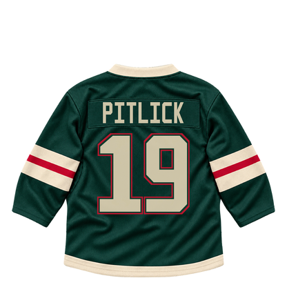 Minnesota Wild jersey keychain — Tyler Pitlick #19. Exact saved player artwork preview.