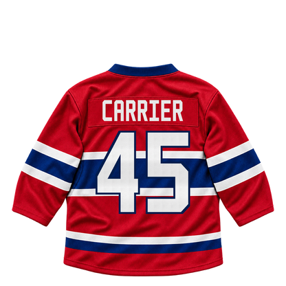 Montreal Canadiens jersey keychain — Alexandre Carrier #45. Exact saved player artwork preview.