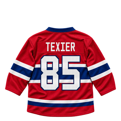 Montreal Canadiens jersey keychain — Alexandre Texier #85. Exact saved player artwork preview.