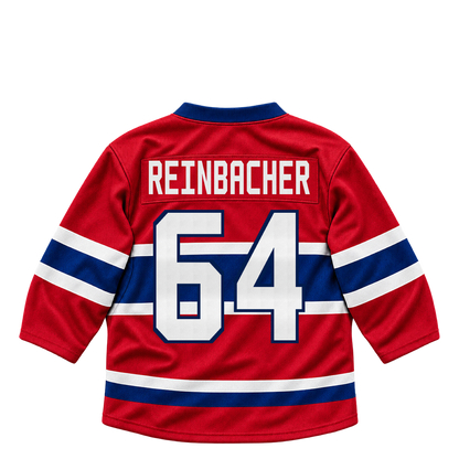 Montreal Canadiens jersey keychain — David Reinbacher #64. Exact saved player artwork preview.