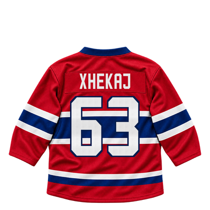 Montreal Canadiens jersey keychain — Florian Xhekaj #63. Exact saved player artwork preview.