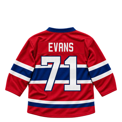 Montreal Canadiens jersey keychain — Jake Evans #71. Exact saved player artwork preview.