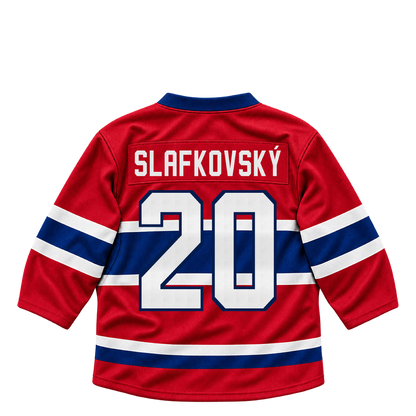 Montreal Canadiens jersey keychain — Juraj Slafkovský #20. Exact saved player artwork preview.