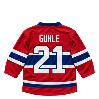 Montreal Canadiens jersey keychain — Kaiden Guhle #21. Exact saved player artwork preview.