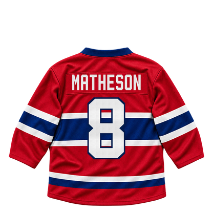 Montreal Canadiens jersey keychain — Mike Matheson #8. Exact saved player artwork preview.