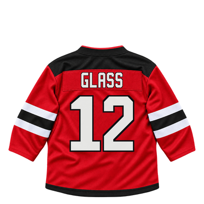 New Jersey Devils jersey keychain — Cody Glass #12. Exact saved player artwork preview.
