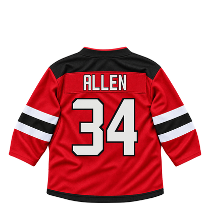 New Jersey Devils jersey keychain — Jake Allen #34. Exact saved player artwork preview.