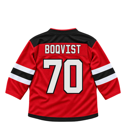 New Jersey Devils jersey keychain — Jesper Boqvist #70. Exact saved player artwork preview.