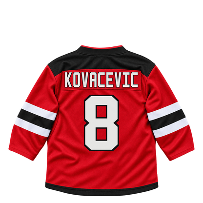 New Jersey Devils jersey keychain — Johnathan Kovacevic #8. Exact saved player artwork preview.