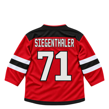 New Jersey Devils jersey keychain — Jonas Siegenthaler #71. Exact saved player artwork preview.