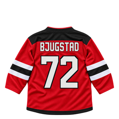 New Jersey Devils jersey keychain — Nick Bjugstad #72. Exact saved player artwork preview.