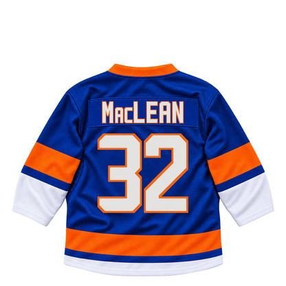 New York Islanders jersey keychain — Kyle MacLean #32. Exact saved player artwork preview.