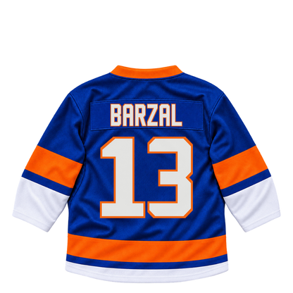 New York Islanders jersey keychain — Mathew Barzal #13. Exact saved player artwork preview.