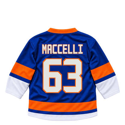 New York Islanders jersey keychain — Matias Maccelli #63. Exact saved player artwork preview.