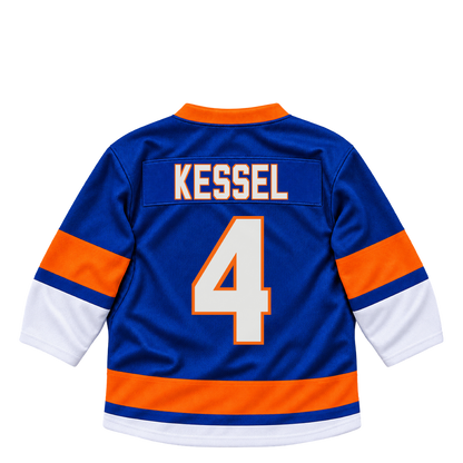 New York Islanders jersey keychain — Matthew Kessel #4. Exact saved player artwork preview.