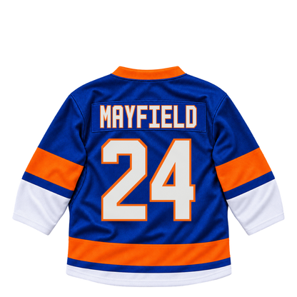New York Islanders jersey keychain — Scott Mayfield #24. Exact saved player artwork preview.