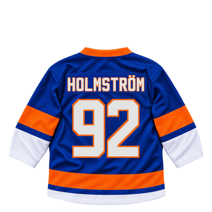 New York Islanders jersey keychain — Simon Holmstrom #92. Exact saved player artwork preview.