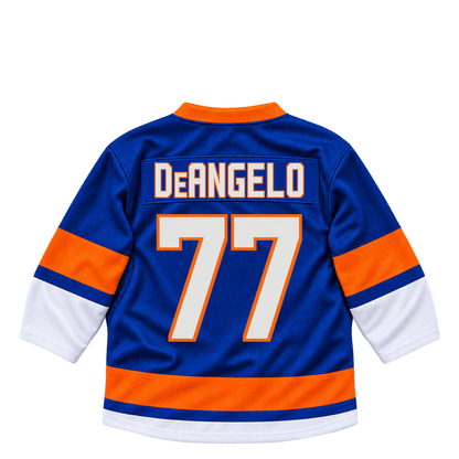 New York Islanders jersey keychain — Tony DeAngelo #77. Exact saved player artwork preview.