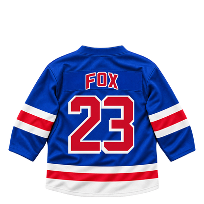 New York Rangers jersey keychain — Adam Fox #23. Exact saved player artwork preview.