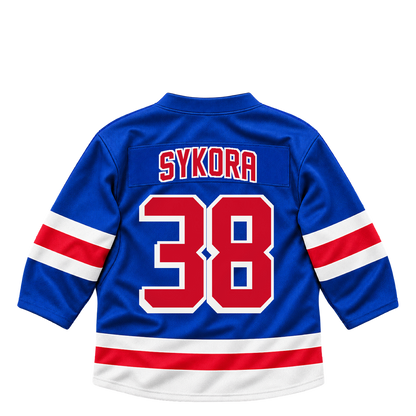 New York Rangers jersey keychain — Adam Sykora #38. Exact saved player artwork preview.