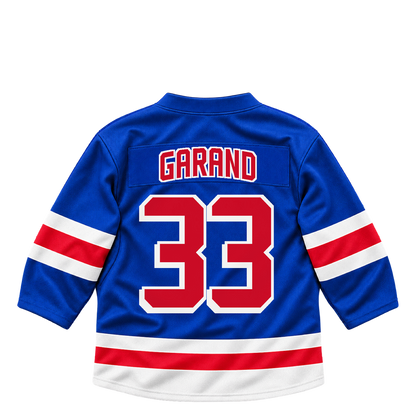 New York Rangers jersey keychain — Dylan Garand #33. Exact saved player artwork preview.