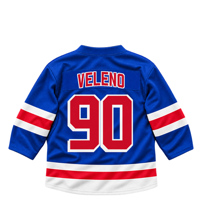 New York Rangers jersey keychain — Joseph Veleno #90. Exact saved player artwork preview.