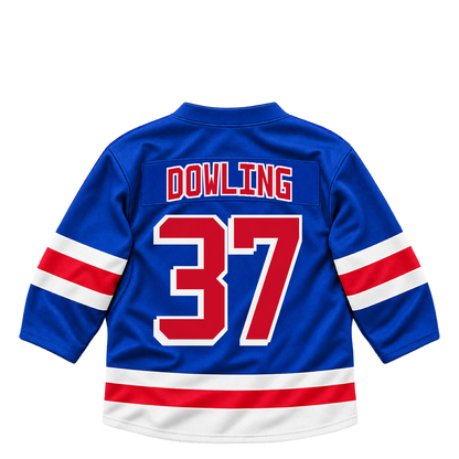 New York Rangers jersey keychain — Justin Dowling #37. Exact saved player artwork preview.