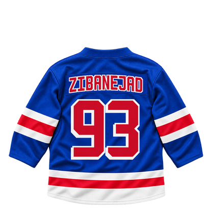 New York Rangers jersey keychain — Mika Zibanejad #93. Exact saved player artwork preview.