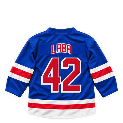 New York Rangers jersey keychain — Noah Laba #42. Exact saved player artwork preview.