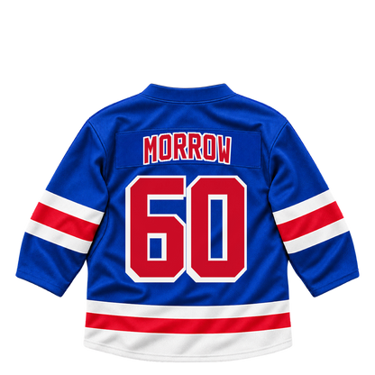New York Rangers jersey keychain — Scott Morrow #60. Exact saved player artwork preview.