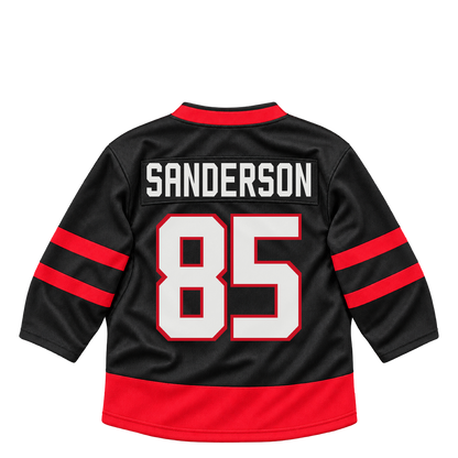 Ottawa Senators jersey keychain — Jake Sanderson #85. Exact saved player artwork preview.