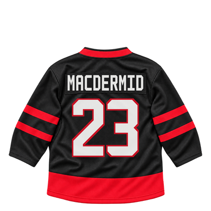 Ottawa Senators jersey keychain — Kurtis MacDermid #23. Exact saved player artwork preview.