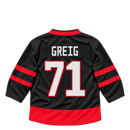 Ottawa Senators jersey keychain — Ridly Greig #71. Exact saved player artwork preview.