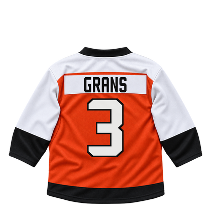 Philadelphia Flyers jersey keychain — Helge Grans #3. Exact saved player artwork preview.