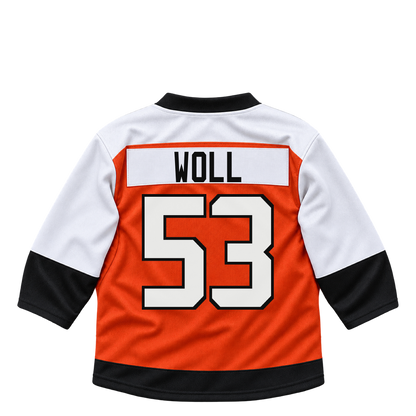 Philadelphia Flyers jersey keychain — Joseph Woll #53. Exact saved player artwork preview.