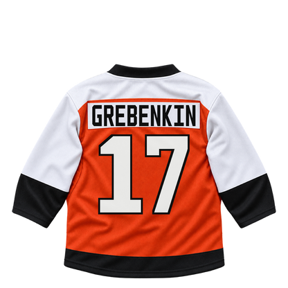 Philadelphia Flyers jersey keychain — Nikita Grebenkin #17. Exact saved player artwork preview.