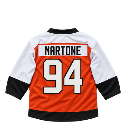 Philadelphia Flyers jersey keychain — Porter Martone #94. Exact saved player artwork preview.