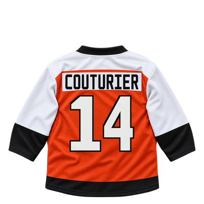 Philadelphia Flyers jersey keychain — Sean Couturier #14. Exact saved player artwork preview.