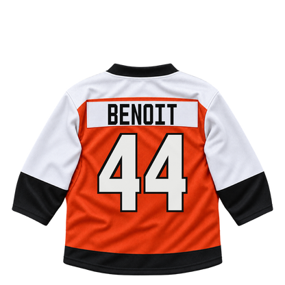 Philadelphia Flyers jersey keychain — Simon Benoit #44. Exact saved player artwork preview.