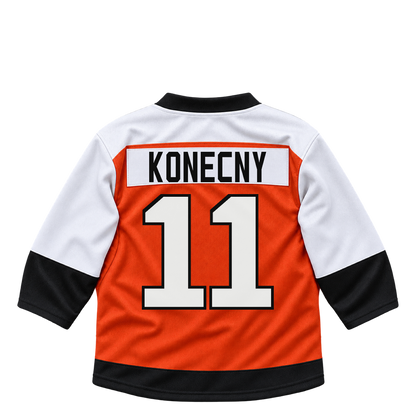 Philadelphia Flyers jersey keychain — Travis Konecny #11. Exact saved player artwork preview.