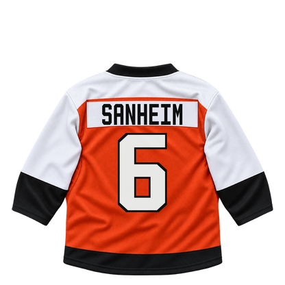 Philadelphia Flyers jersey keychain — Travis Sanheim #6. Exact saved player artwork preview.