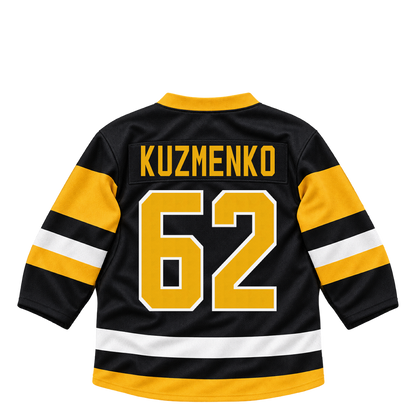 Pittsburgh Penguins jersey keychain — Andrei Kuzmenko #62. Exact saved player artwork preview.