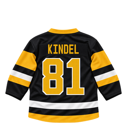 Pittsburgh Penguins jersey keychain — Ben Kindel #81. Exact saved player artwork preview.