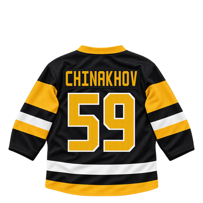 Pittsburgh Penguins jersey keychain — Egor Chinakhov #59. Exact saved player artwork preview.