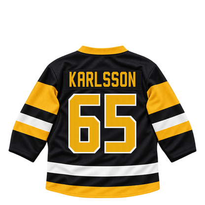 Pittsburgh Penguins jersey keychain — Erik Karlsson #65. Exact saved player artwork preview.