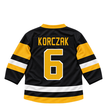 Pittsburgh Penguins jersey keychain — Kaedan Korczak #6. Exact saved player artwork preview.