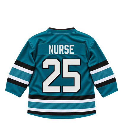San Jose Sharks jersey keychain — Darnell Nurse #25. Exact saved player artwork preview.