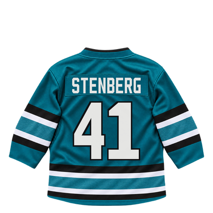 San Jose Sharks jersey keychain — Ivar Stenberg #41. Exact saved player artwork preview.