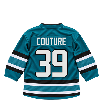 San Jose Sharks jersey keychain — Logan Couture #39. Exact saved player artwork preview.