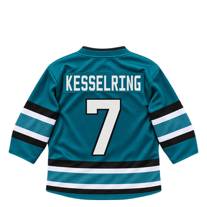 San Jose Sharks jersey keychain — Michael Kesselring #7. Exact saved player artwork preview.